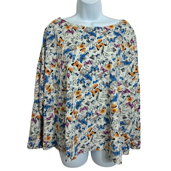 J. Jill Butterflies Relaxed Boatneck Tee Sz XL Cotton Blouse Long-Sleeve Top - Picture 2 of 6